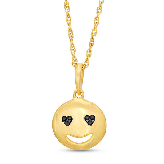 Enhanced Black Natural Diamond Accent Smiley Face with Heart-Eyes Pendant in Sterling Silver with 14K Gold Plate