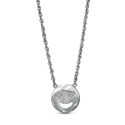 Natural Diamond Accent Smiley Face with Heart-Eyes Necklace in Sterling Silver