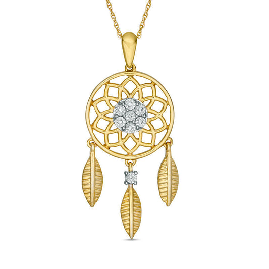 Natural Diamond Accent Dreamcatcher Pendant in Sterling Silver and 14K Gold Plate