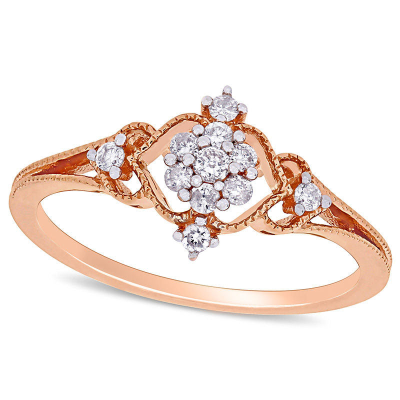 0.17 CT. T.W. Composite Natural Diamond Heart-Sides Antique Vintage-Style Promise Ring in Solid 10K Rose Gold