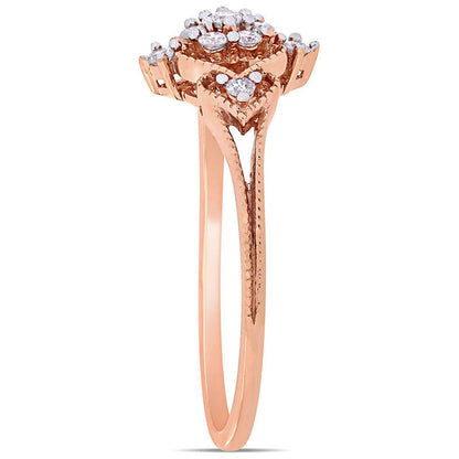 0.17 CT. T.W. Composite Natural Diamond Heart-Sides Antique Vintage-Style Promise Ring in Solid 10K Rose Gold