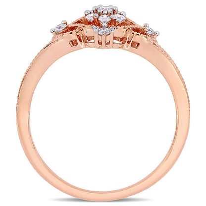 0.17 CT. T.W. Composite Natural Diamond Heart-Sides Antique Vintage-Style Promise Ring in Solid 10K Rose Gold