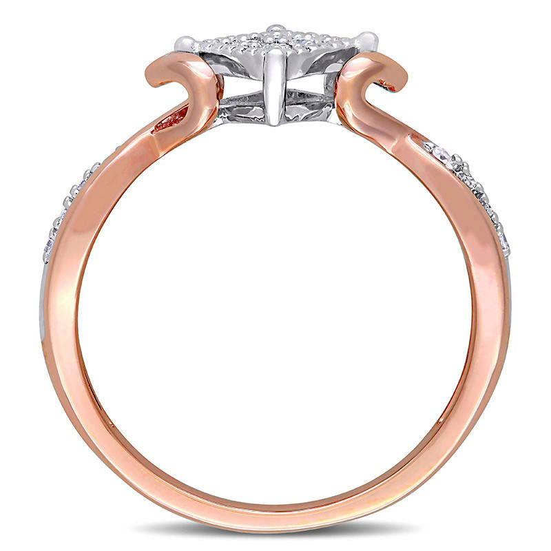 0.10 CT. T.W. Quad Natural Diamond Frame Antique Vintage-Style Promise Ring in Solid 10K Two-Tone Gold