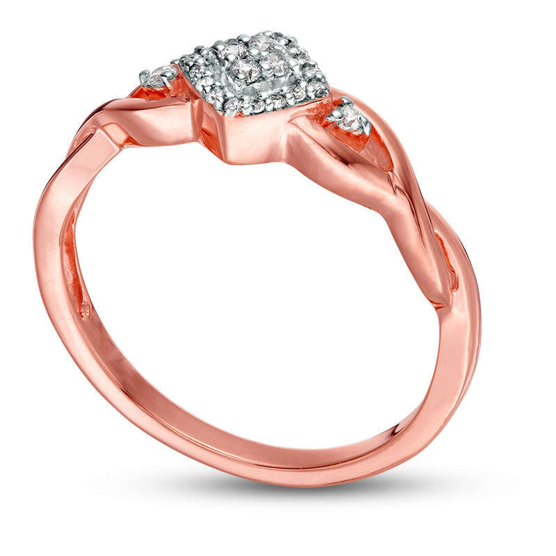0.10 CT. T.W. Composite Natural Diamond Tilted Square Frame Twist Shank Promise Ring in Solid 10K Rose Gold