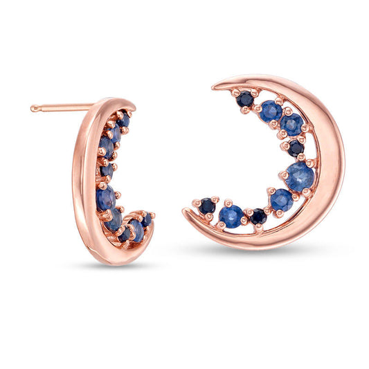 Blue Sapphire Crescent Moon Stud Earrings in 10K Rose Gold