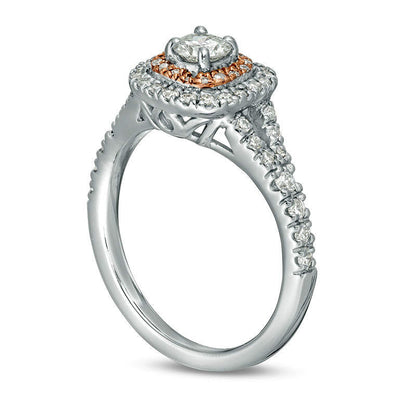0.63 CT. T.W. Natural Diamond Double Cushion Frame Engagement Ring in Solid 14K Two-Tone Gold
