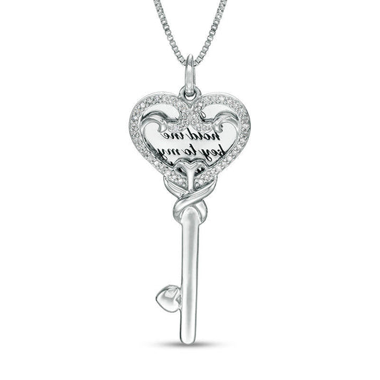 0.13 CT. T.W. Natural Diamond Love Message Disc and Heart-Top Key Pendant in Sterling Silver