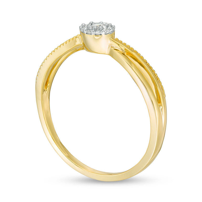 0.10 CT. T.W. Natural Diamond Antique Vintage-Style Split Shank Promise Ring in Solid 10K Yellow Gold