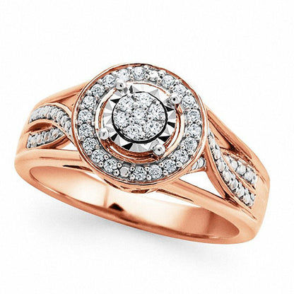 0.17 CT. T.W. Composite Natural Diamond Frame Twist Promise Ring in Sterling Silver and Solid 14K Rose Gold Plate