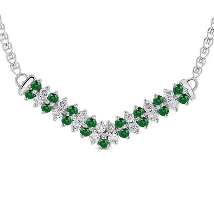 Alternating Emerald and 0.33 CT. T.W. Natural Diamond Double Row Chevron Necklace in 14K White Gold - 17.25
