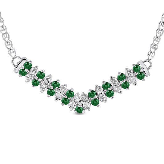 Alternating Emerald and 0.33 CT. T.W. Natural Diamond Double Row Chevron Necklace in 14K White Gold - 17.25