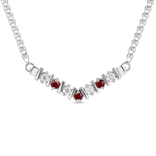 Ruby and 0.13 CT. T.W. Natural Diamond V" Necklace in 14K White Gold - 17""
