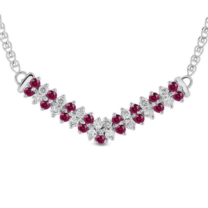 Alternating Ruby and 0.33 CT. T.W. Natural Diamond Double Row Chevron Necklace in 14K White Gold - 17.25