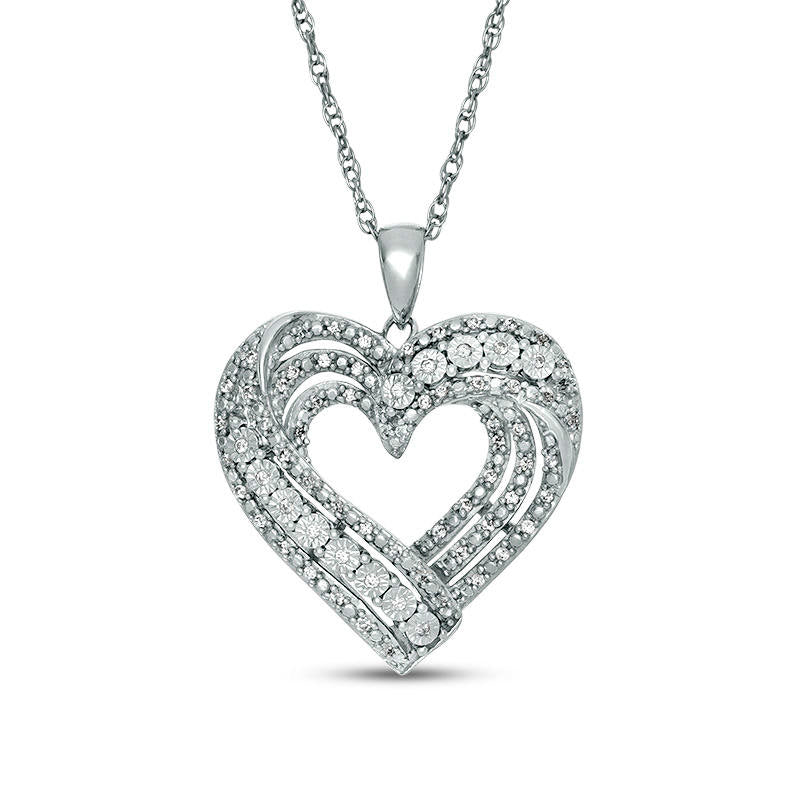 0.2 CT. T.W. Natural Diamond Layered Heart Pendant in Sterling Silver