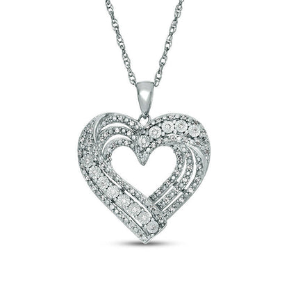 0.2 CT. T.W. Natural Diamond Layered Heart Pendant in Sterling Silver