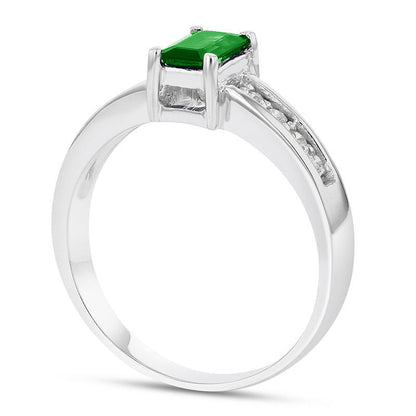 Emerald-Cut Emerald and 0.17 CT. T.W. Natural Diamond Engagement Ring in Solid 14K White Gold