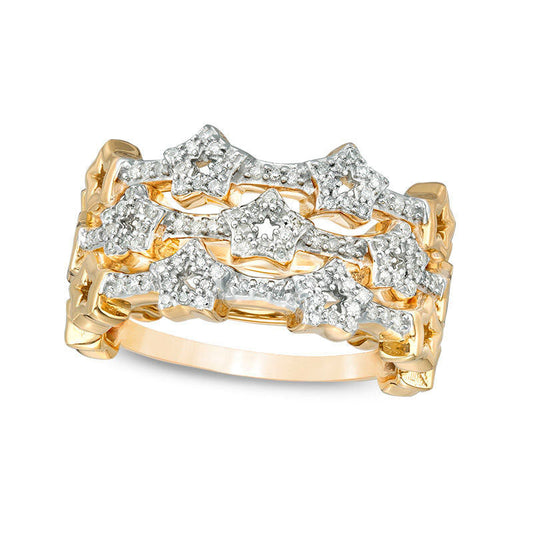 0.33 CT. T.W. Natural Diamond Star Outline Three Piece Stackable Band Set in Sterling Silver with Solid 14K Gold Plate