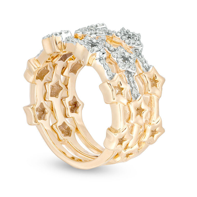 0.33 CT. T.W. Natural Diamond Star Outline Three Piece Stackable Band Set in Sterling Silver with Solid 14K Gold Plate