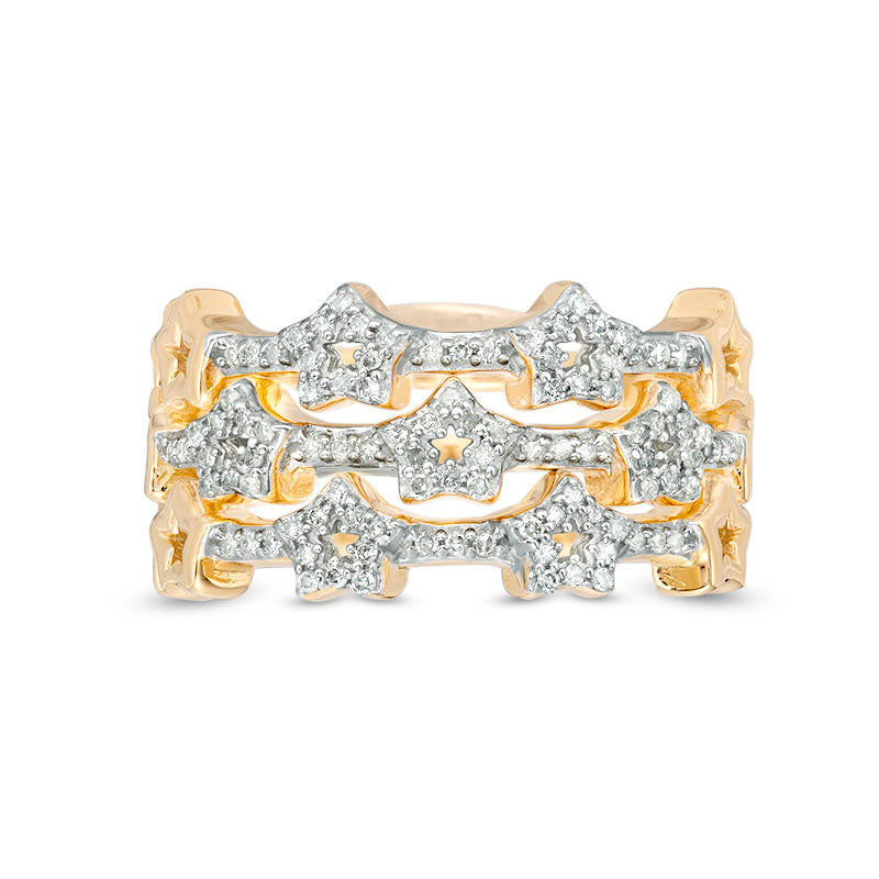 0.33 CT. T.W. Natural Diamond Star Outline Three Piece Stackable Band Set in Sterling Silver with Solid 14K Gold Plate