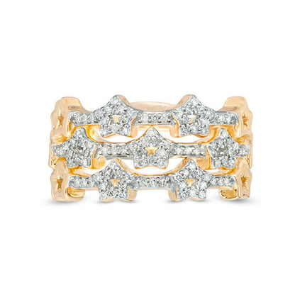 0.33 CT. T.W. Natural Diamond Star Outline Three Piece Stackable Band Set in Sterling Silver with Solid 14K Gold Plate