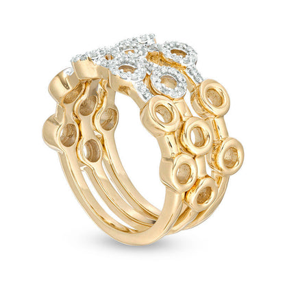 0.25 CT. T.W. Natural Diamond Circle Outline Three Piece Stackable Band Set in Sterling Silver with Solid 14K Gold Plate