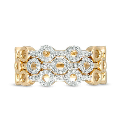 0.25 CT. T.W. Natural Diamond Circle Outline Three Piece Stackable Band Set in Sterling Silver with Solid 14K Gold Plate