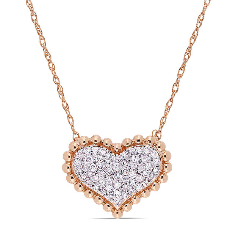 0.25 CT. T.W. Natural Diamond Beaded Frame Heart Necklace in 10K Rose Gold - 17