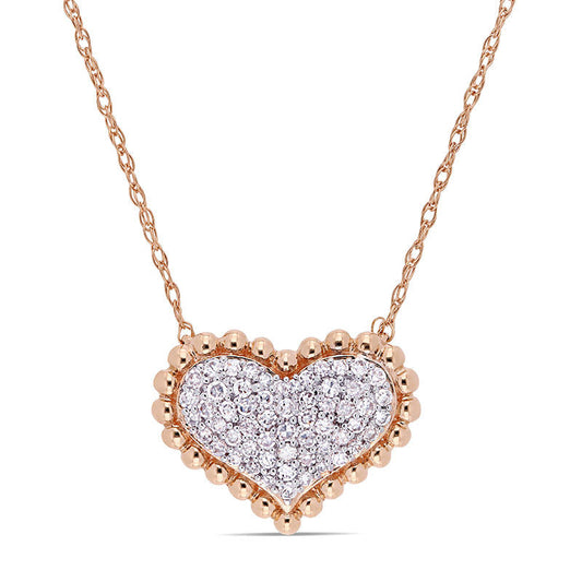 0.25 CT. T.W. Natural Diamond Beaded Frame Heart Necklace in 10K Rose Gold - 17