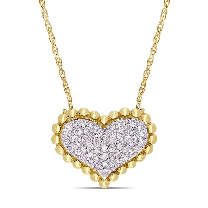 0.25 CT. T.W. Natural Diamond Beaded Frame Heart Necklace in 10K Yellow Gold - 17