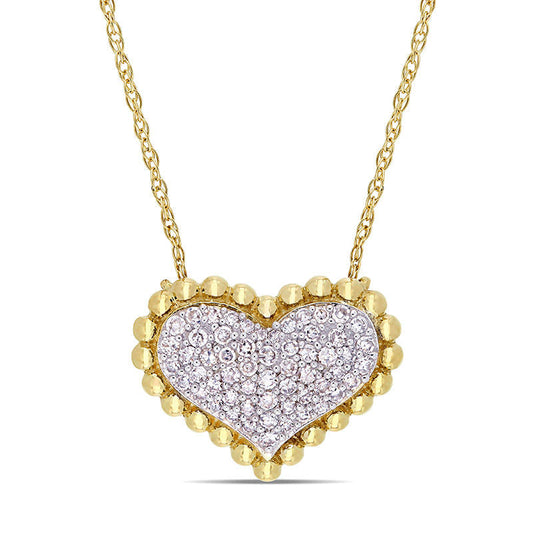 0.25 CT. T.W. Natural Diamond Beaded Frame Heart Necklace in 10K Yellow Gold - 17