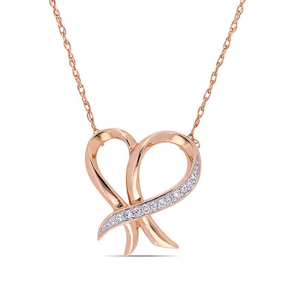0.05 CT. T.W. Natural Diamond Outline Ribbon Heart Necklace in 10K Rose Gold - 17