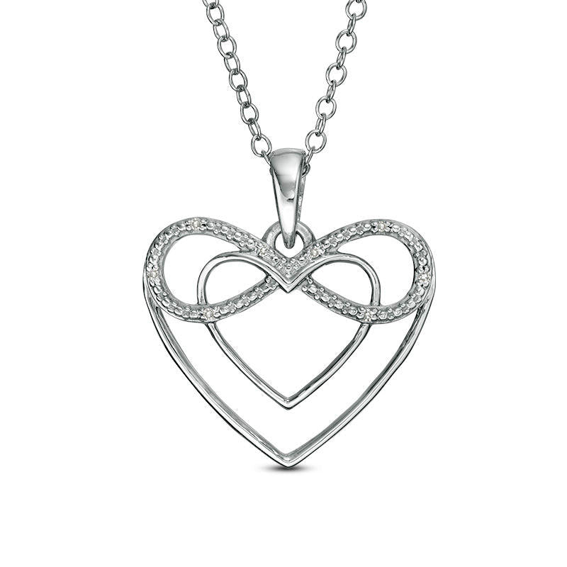 Natural Diamond Accent Double Heart Outline with Infinity Pendant in Sterling Silver