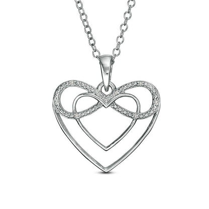 Natural Diamond Accent Double Heart Outline with Infinity Pendant in Sterling Silver