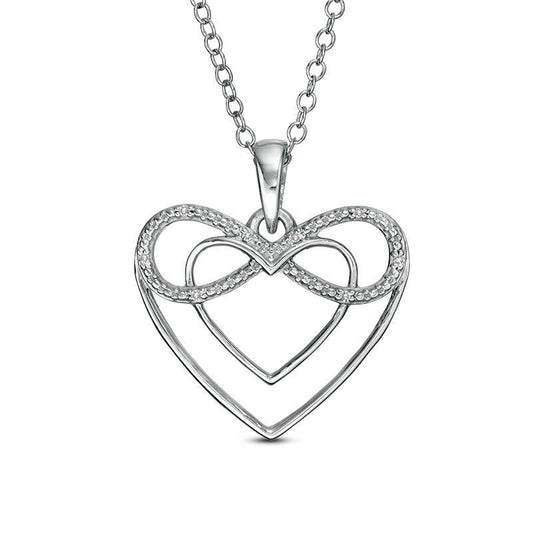 Natural Diamond Accent Double Heart Outline with Infinity Pendant in Sterling Silver