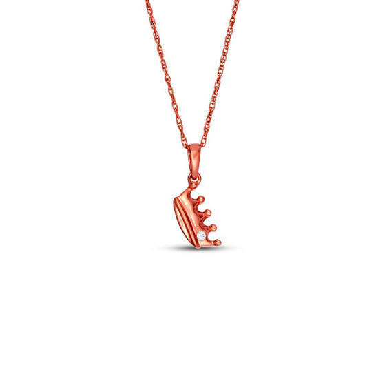Natural Clarity Enhanced Accent Solitaire Tilted Crown Pendant in 10K Rose Gold