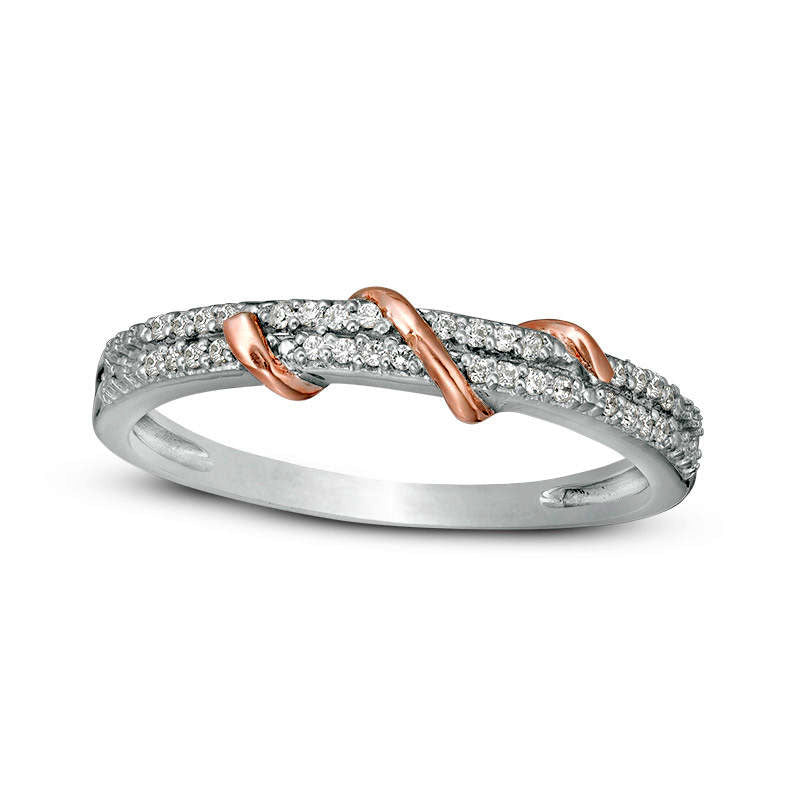 0.10 CT. T.W. Natural Diamond Double Row Overlay Ring in Sterling Silver with Solid 10K Rose Gold