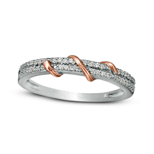 0.10 CT. T.W. Natural Diamond Double Row Overlay Ring in Sterling Silver with Solid 10K Rose Gold