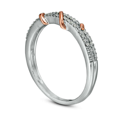 0.10 CT. T.W. Natural Diamond Double Row Overlay Ring in Sterling Silver with Solid 10K Rose Gold