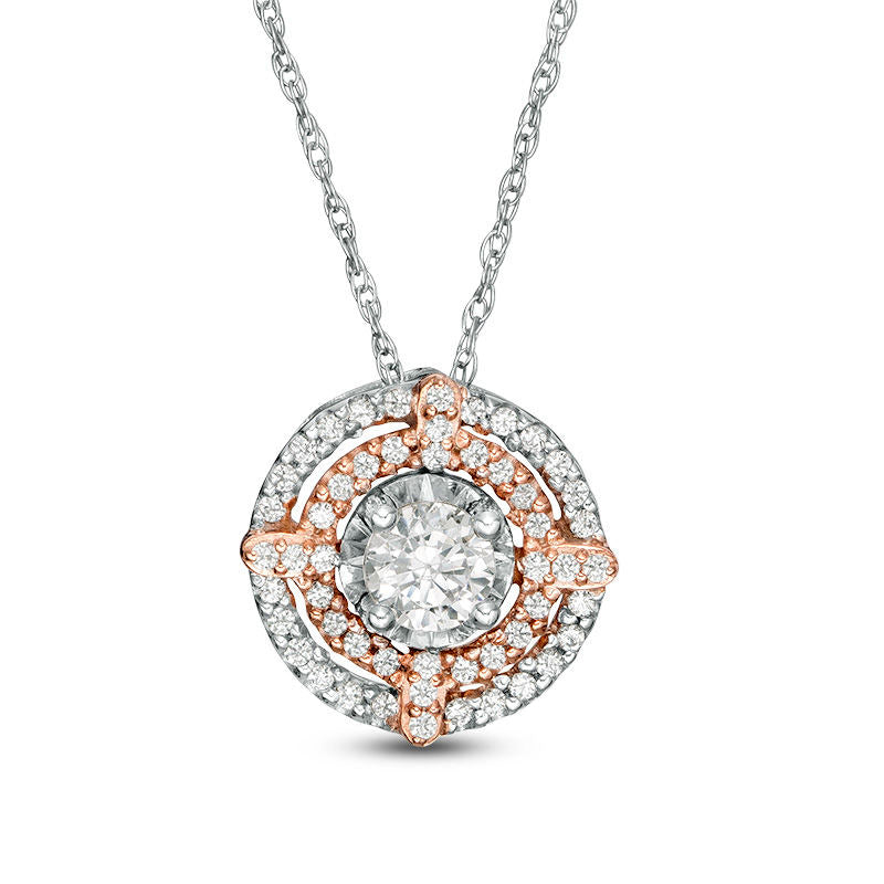 0.33 CT. T.W. Natural Diamond Double Frame Pendant in 10K Two-Tone Gold