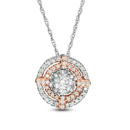 0.33 CT. T.W. Natural Diamond Double Frame Pendant in 10K Two-Tone Gold