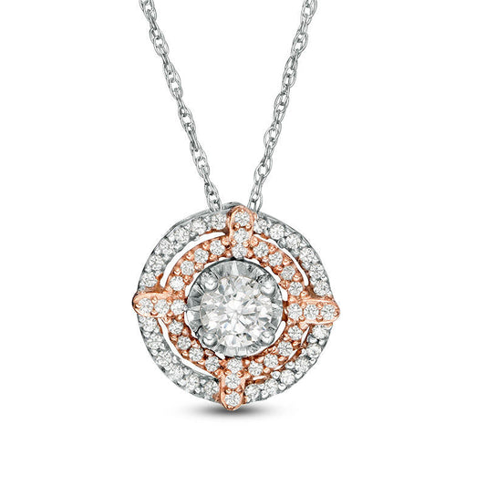 0.33 CT. T.W. Natural Diamond Double Frame Pendant in 10K Two-Tone Gold