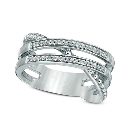 0.10 CT. T.W. Natural Diamond Crossover and Beaded Ring in Sterling Silver