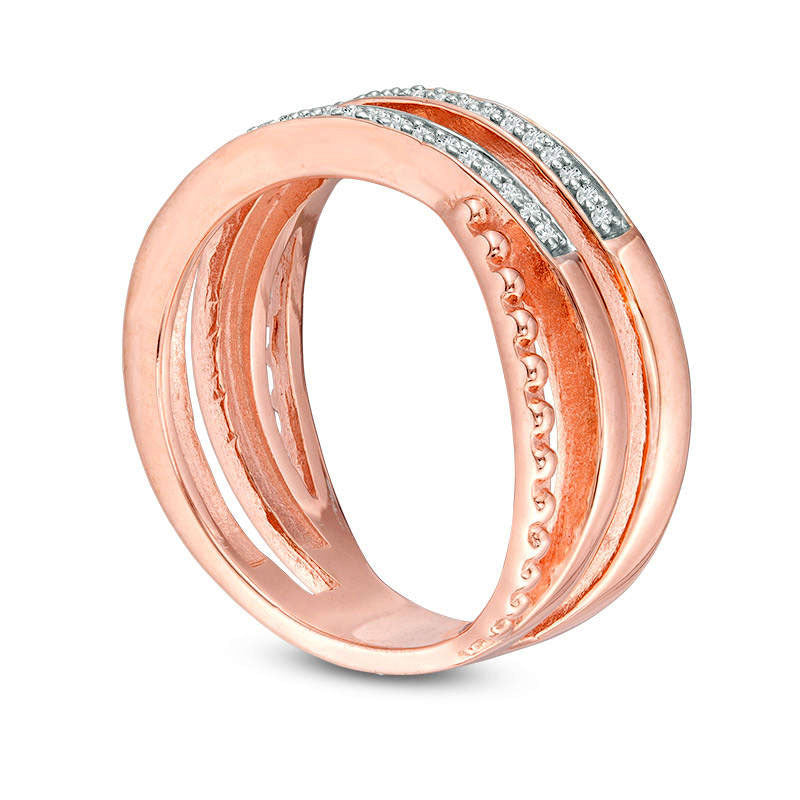 0.10 CT. T.W. Natural Diamond Crossover and Beaded Ring in Sterling Silver with Solid 14K Rose Gold Plate