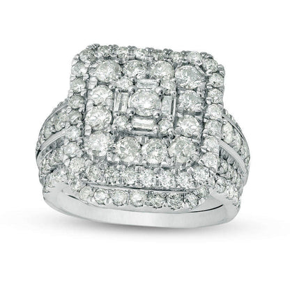2.5 CT. T.W. Natural Diamond Square Frame Multi-Row Bridal Engagement Ring Set in Solid 10K White Gold