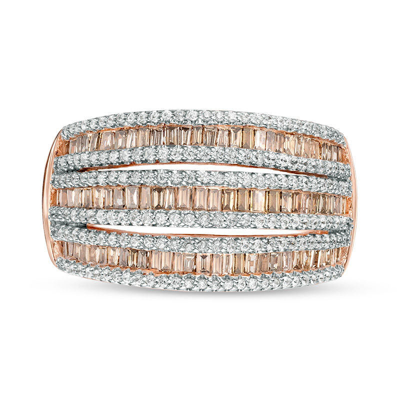 1.0 CT. T.W. Champagne and White Natural Diamond Multi-Row Band in Solid 10K Rose Gold