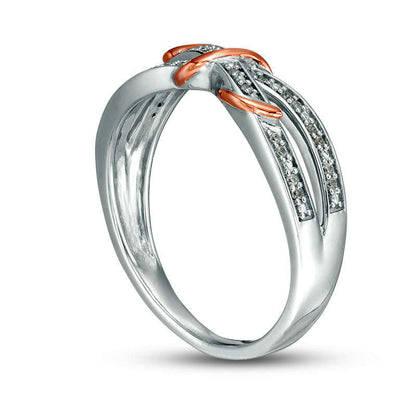 0.10 CT. T.W. Natural Diamond Overlay Split Shank Ring in Sterling Silver with Solid 10K Rose Gold