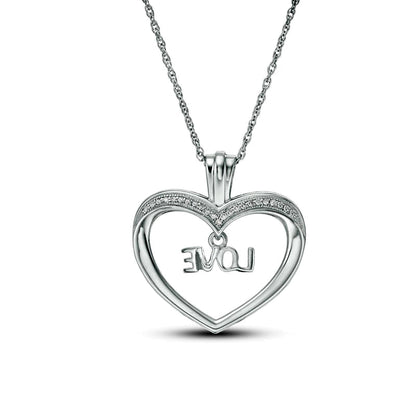 0.1 CT. T.W. Natural Diamond LOVE" Charm in Heart Pendant in Sterling Silver"