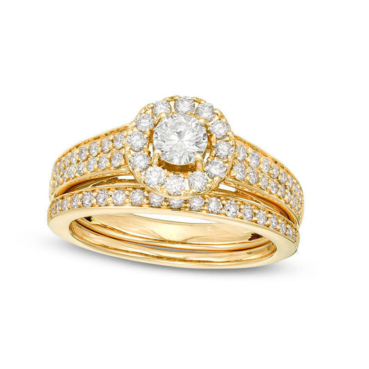 1.0 CT. T.W. Certified Natural Diamond Frame Bridal Engagement Ring Set in Solid 14K Gold (I/I1)