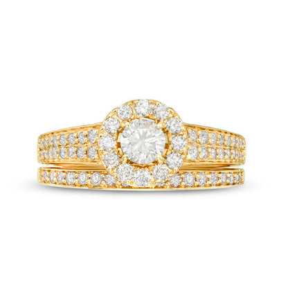 1.0 CT. T.W. Certified Natural Diamond Frame Bridal Engagement Ring Set in Solid 14K Gold (I/I1)