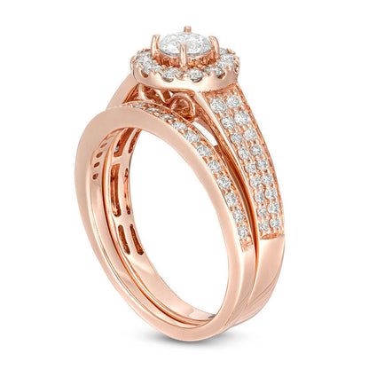1.0 CT. T.W. Certified Natural Diamond Frame Bridal Engagement Ring Set in Solid 14K Rose Gold (I/I1)